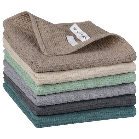 6Pack Cotton Weave Reusable Absorbent Cleaning Rags 14" x 14" Multi - Picture 1 of 6